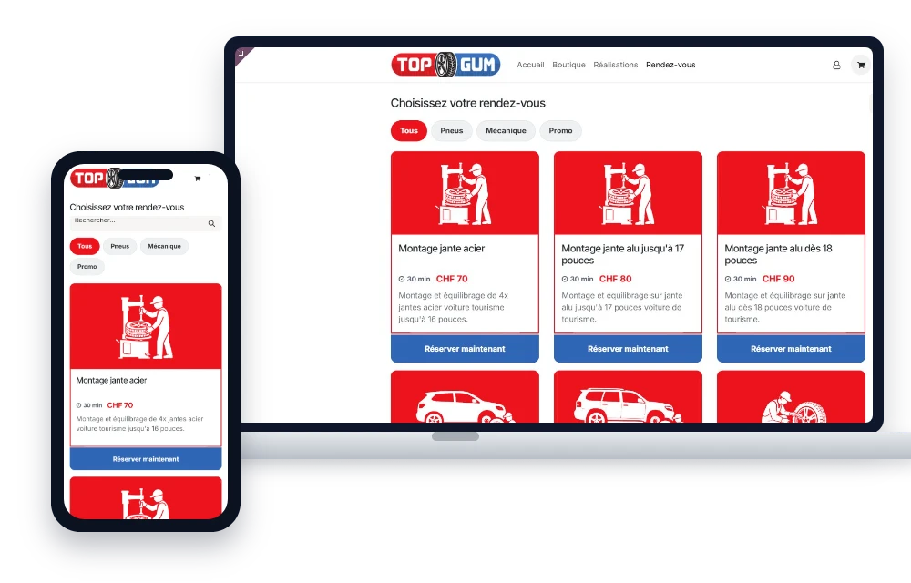 Réservation en ligne TOP-GUM sur ordinateur et mobile